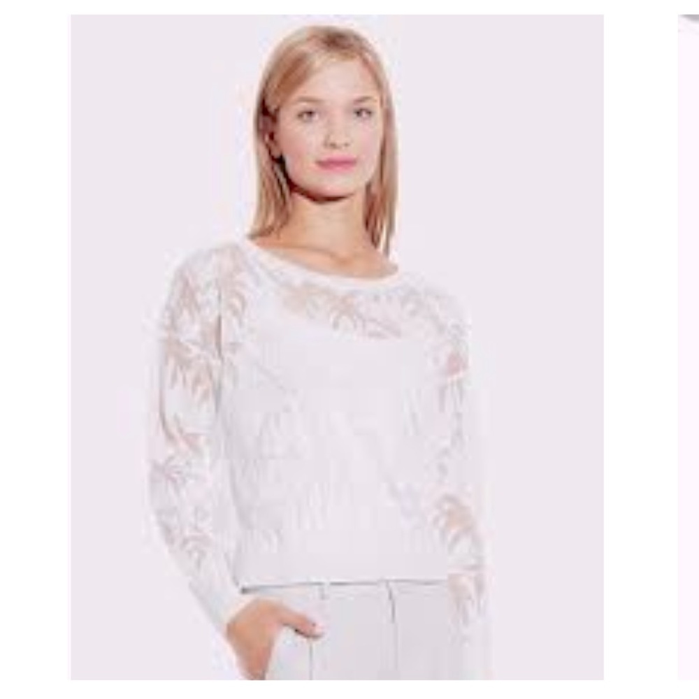 Vince Camuto white medium sheer palm tree sweater top